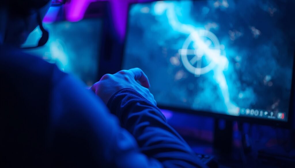 "Professional gamer adjusting mouse grip and DPI settings for better precision and aiming in competitive matches"

